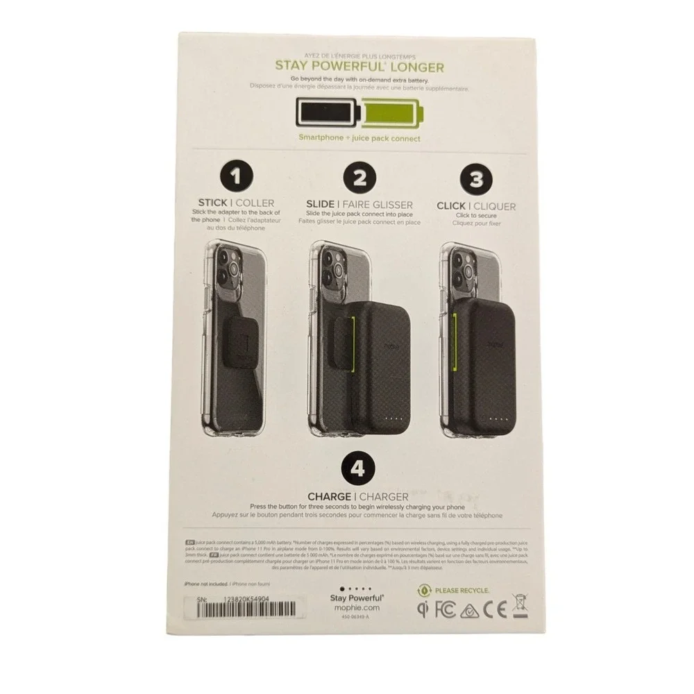 N6.N Mophie Juice Pack Connect 5000MAH Portable Battery For Qi-Enabled‎ Phones